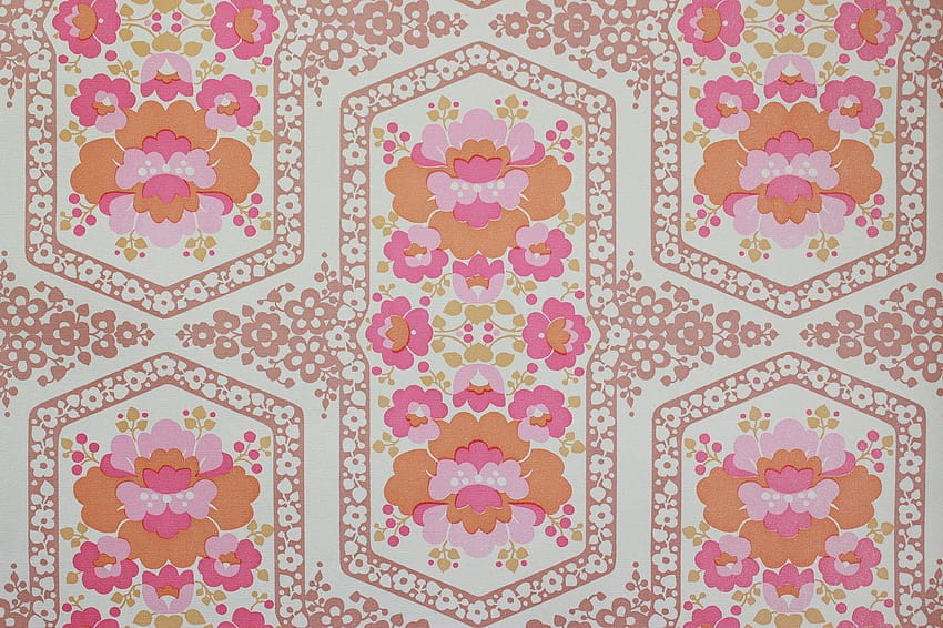 1970s Vintage Retro Pink and Orange Flowers Vinyl, pattern vintage pink HD wallpaper