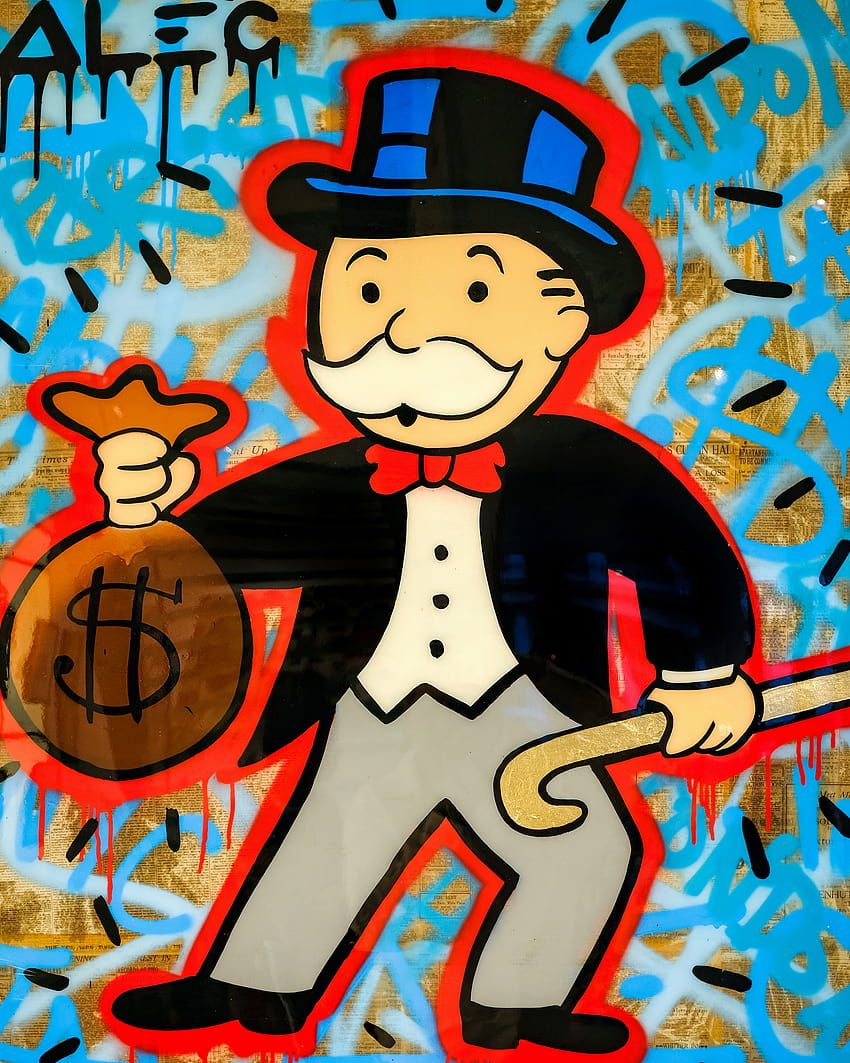Uomo di monopolio con disegno di denaro, logo dell'uomo di monopolio Sfondo del telefono HD