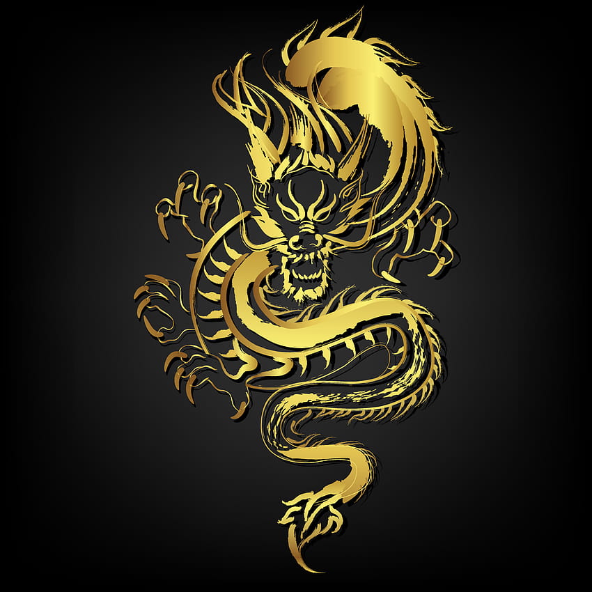 Złoty smok, duży wąż, użyj pędzla do malowania na czarnym tle 3618141 Grafika wektorowa w Vecteezy, smok smoka Tapeta na telefon HD