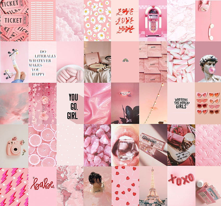 Light Pink Peachy Wall Collage Kit, baby pink aesthetic collage HD wallpaper