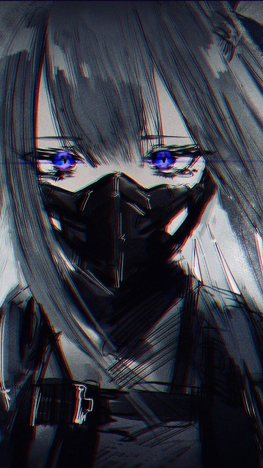 Ragazze Frontline Ak 12 Mask Sad Face Blue Eyes Anime, maschera per ragazza anime Sfondo del telefono HD
