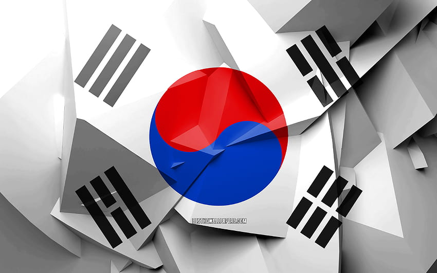 Flag of South Korea, geometric art, Asian countries, South Korean flag, creative, South Korea, Asia, South Korea 3D flag, national symbols with resolution 3840x2400. High Quality HD wallpaper