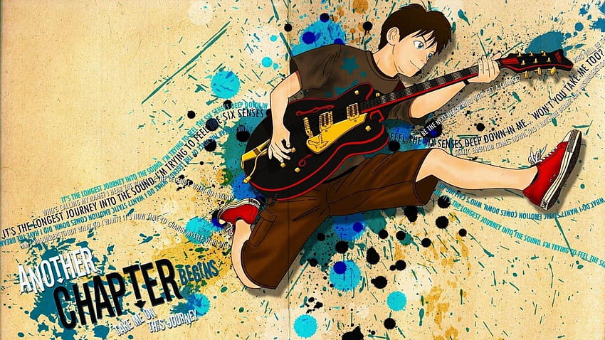 Anime-Gitarrist, Anime-Boy und Girl-Gitarre HD-Hintergrundbild