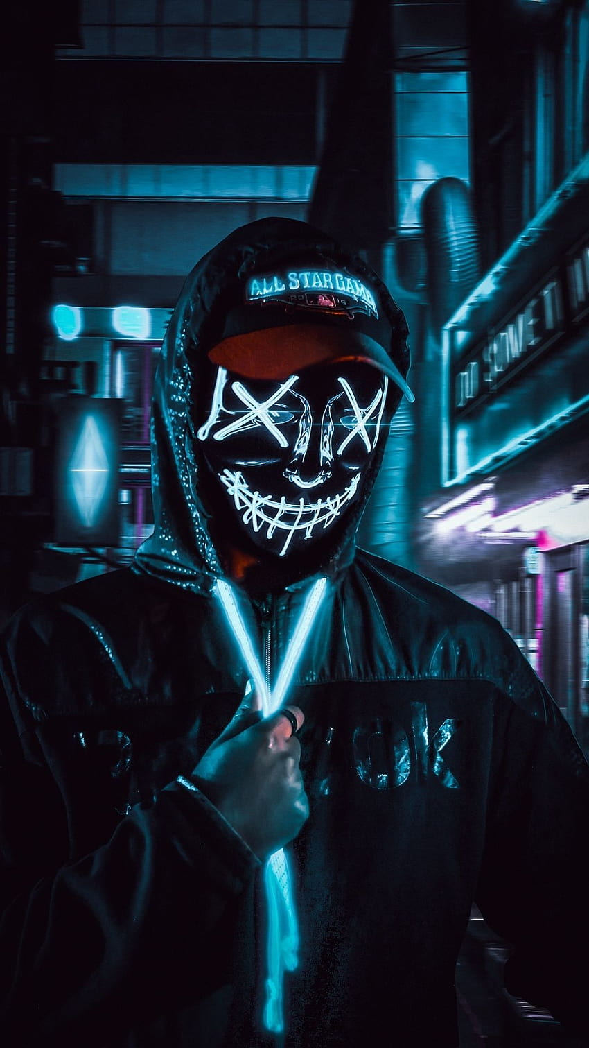 Neonowa maska, lekka maska ​​faceta Tapeta na telefon HD