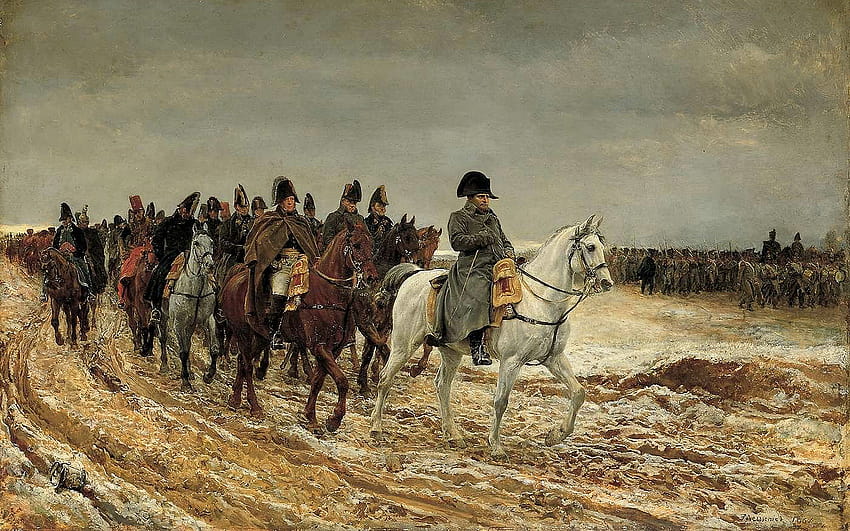 러시아의 나폴레옹 보나파르트 회화 Winter Retreat Moscow HD 월페이퍼