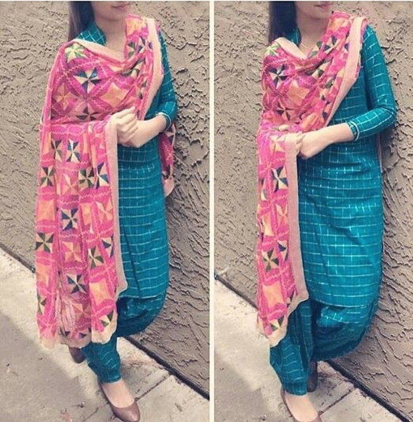 pink fulkari suit