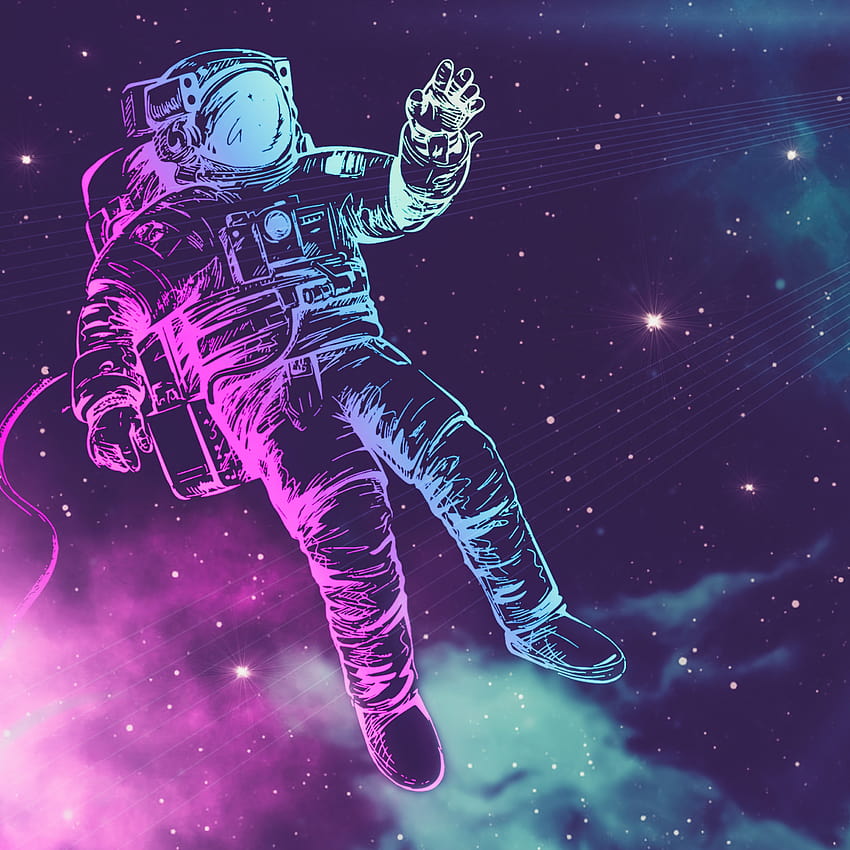 Astronauta, kombinezon kosmiczny, neon, gwiazdy, światło, przestrzeń, neonowy kosmita Tapeta na telefon HD