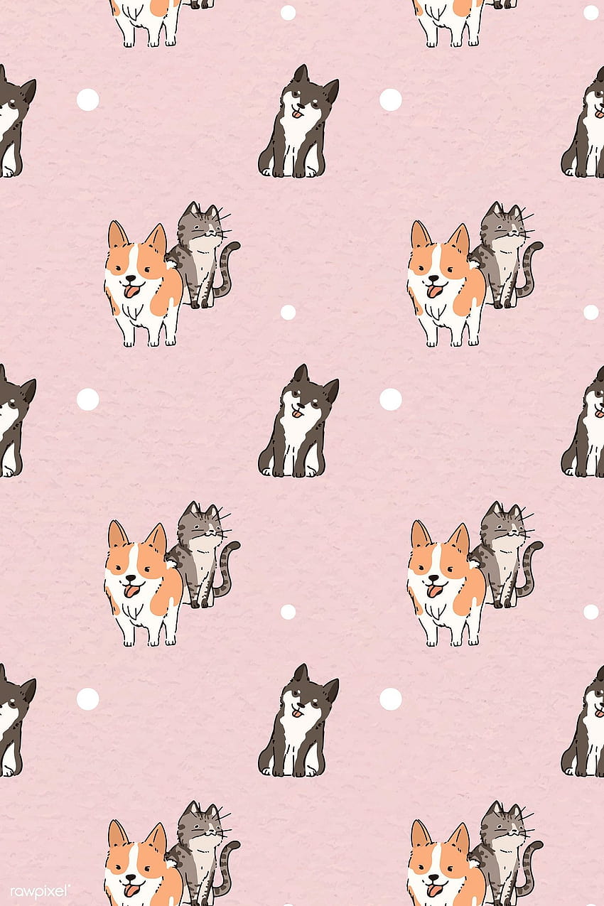 Dog and cat lover patterned backgrounds template vector, cute cartoon dogs and cats HD phone wallpaper