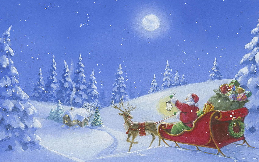 1680x1050 Santa Sleigh, christmas, winter, vector, reindeer PC and Mac, christmas winter mac HD wallpaper