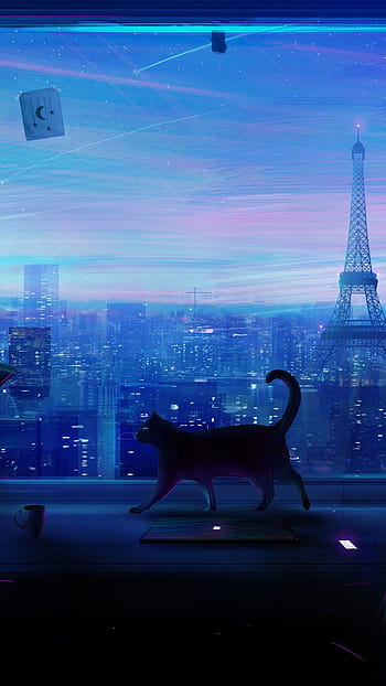 Anime Girl Cat Sunset 4K Phone iPhone Wallpaper #4810b