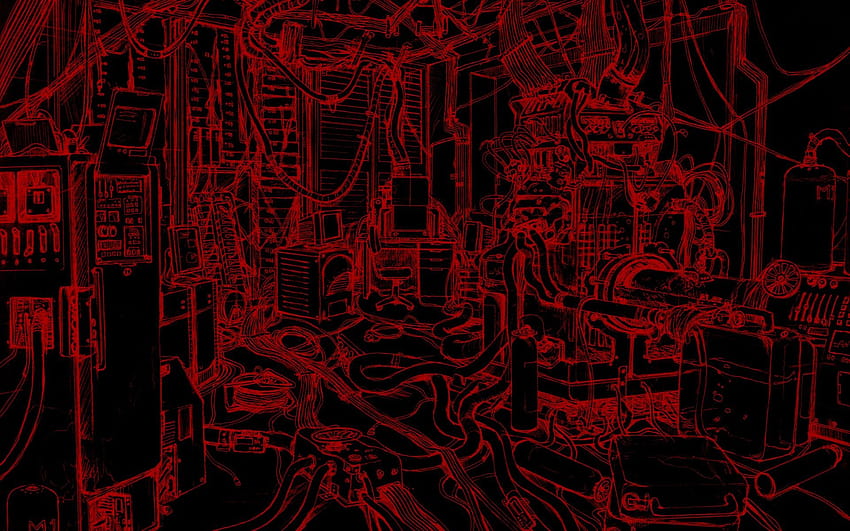 dark, computers, black, red, science, wires, technology :: HD wallpaper