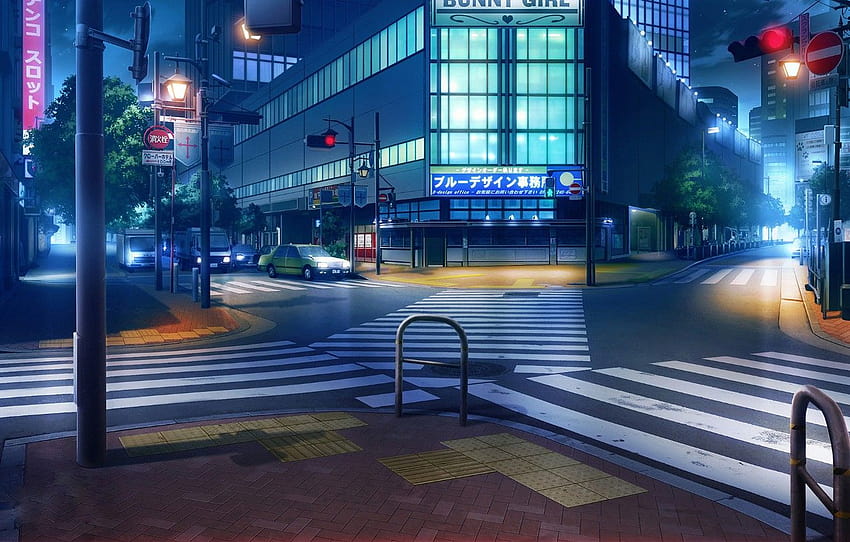 machine, nuit, lumières, Japon, feu de circulation, carrefour, panneaux routiers Fond d'écran HD