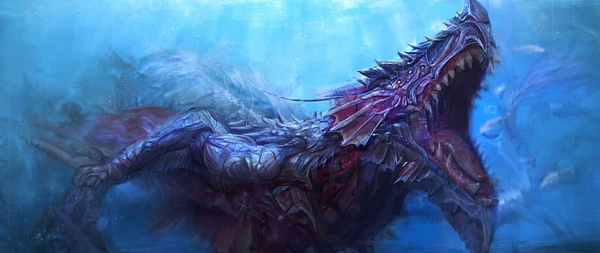 2560x1080 Monstruo marino Criatura submarina 2560x1080 Resolución, artista y s, criaturas marinas míticas fondo de pantalla