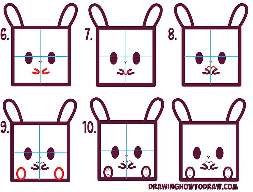  Cómo dibujar un conejito lindo / Kawaii / de dibujos animados de Squares Holding Heart con un sencillo tutorial de dibujo paso a paso para niños fondo de pantalla