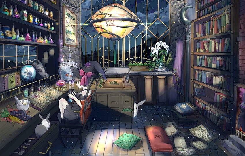 Anime Library, library aesthetic HD wallpaper