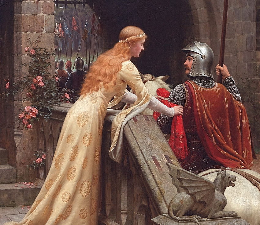 Hełm rycerski Średniowiecze Edmund Blair Leighton młoda kobieta, średniowieczne kobiety Tapeta HD