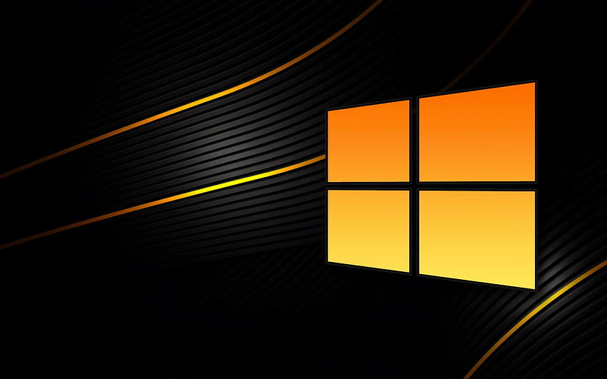 Windows 10、黒背景、抽象的、黄、、テクノロジー、ダークゴールド 高画質の壁紙
