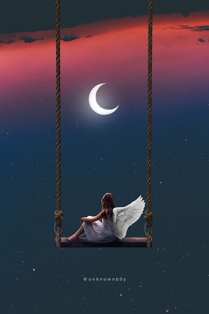 Alone girl in the moon light HD phone wallpaper