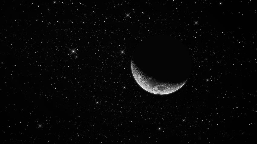 gray_moon_waning_crescent_darkness_starry_sky_of_, waning moon HD wallpaper