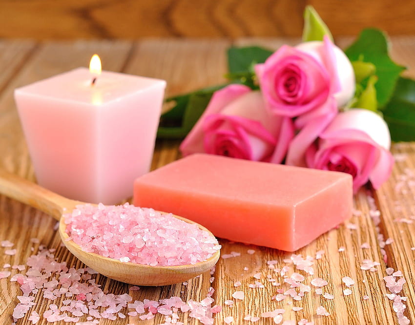 Blume: Relaxing Spa Salt Pink Roses Soap Flower HD-Hintergrundbild