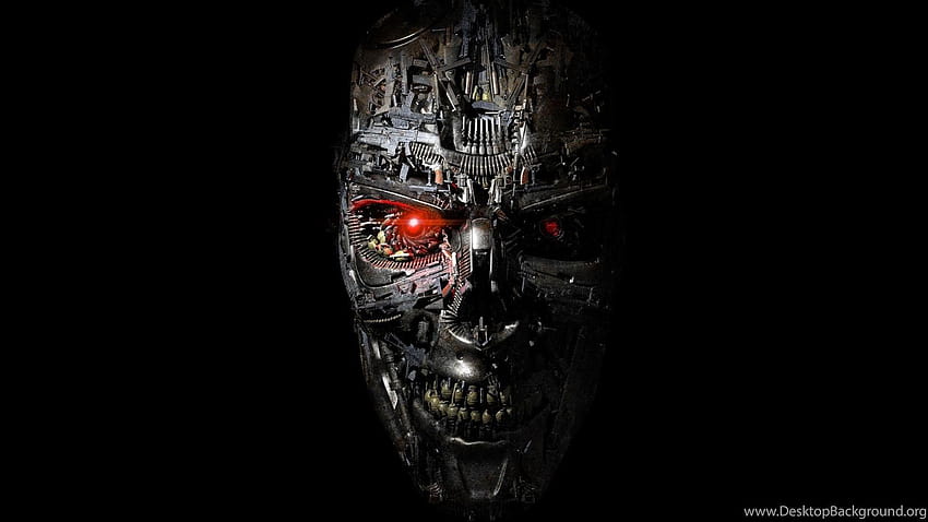 Vollständiger Terminator Genesys Robot Skull Gun Gesicht, Schädel und Waffe HD-Hintergrundbild