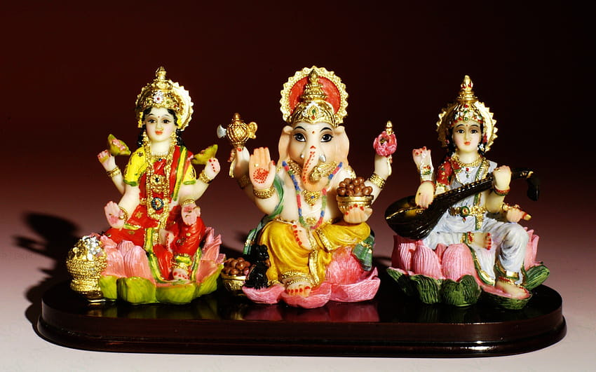 Saraswati Lord Ganesh and Laxmi, laxmi ganesh saraswati HD wallpaper