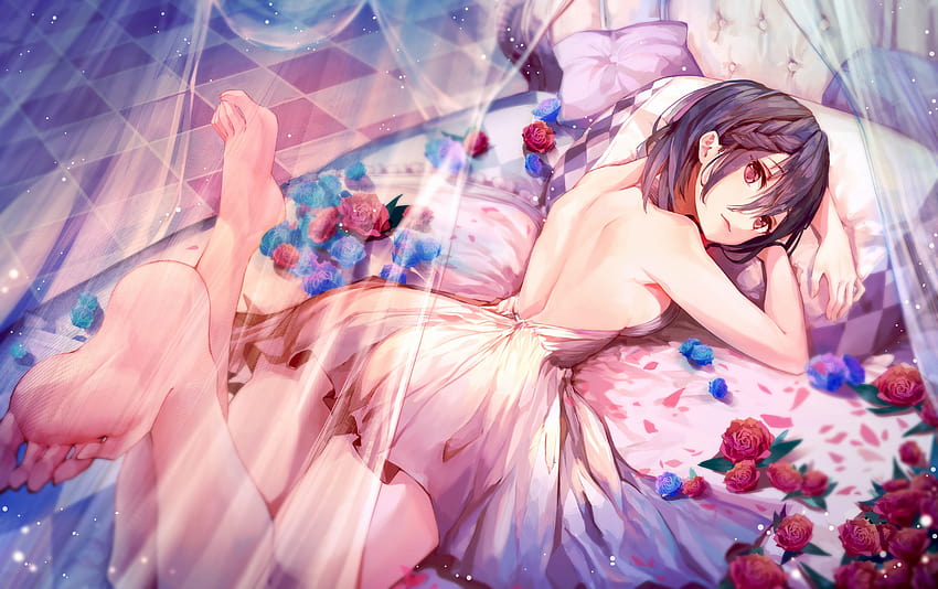 Anime Girl Bed Lying Down, Anime, s y, acuéstate fondo de pantalla