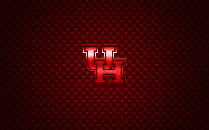 Logotipo do Houston Cougars, Clube de futebol americano, NCAA, logotipo vermelho, fundo de fibra de carbono vermelho, Futebol americano, Houston, Texas, EUA, Houston Cougars com resolução 2560x1600. Alta qualidade papel de parede HD