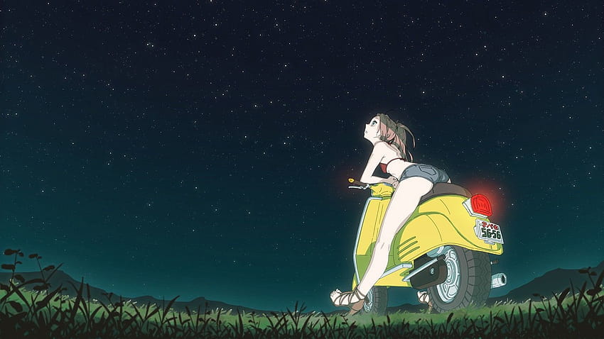 night, stars, FLCL Fooly Cooly, scooter, skyscapes, anime girls :: HD wallpaper