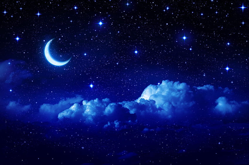 Blue Moon and Star, bintang estetika biru Wallpaper HD