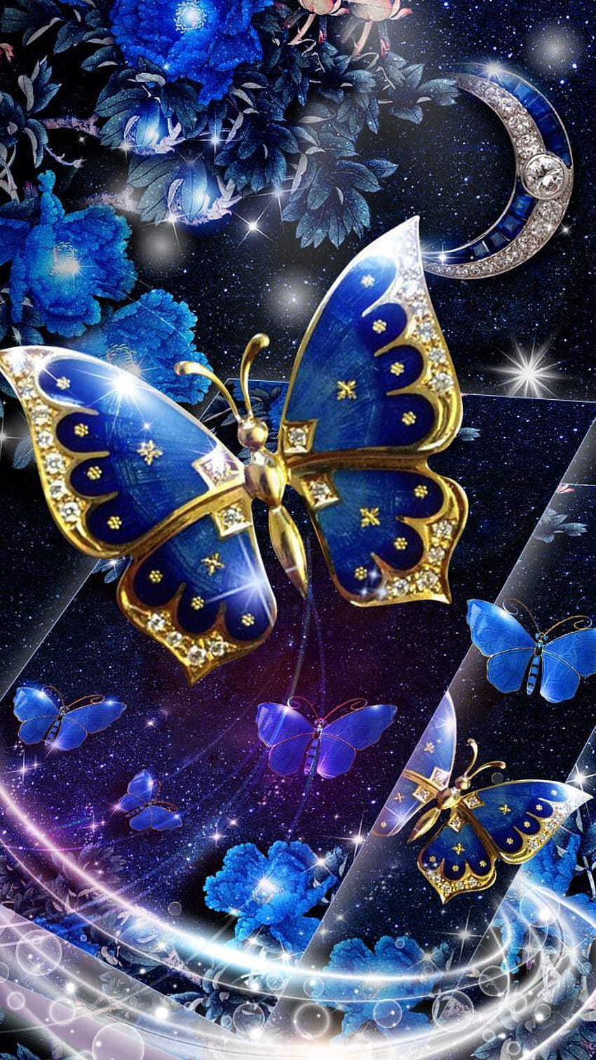 Blue Butterfly Glitter für Android, blaue Schmetterlinge HD-Handy-Hintergrundbild