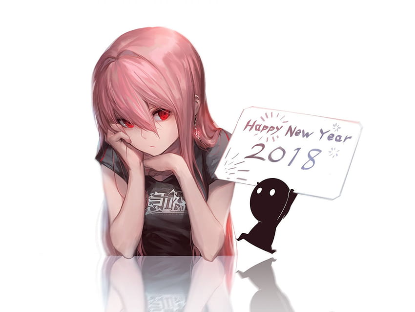Red Eyes, Anime Girl, Sad, Happy New Year, 2018, sad happy anime HD wallpaper
