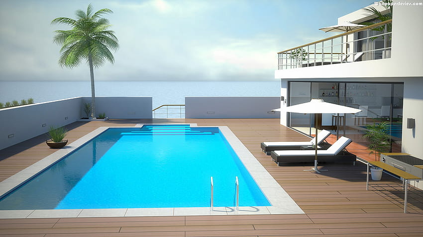 Schwimmbad, Poolhaus HD-Hintergrundbild