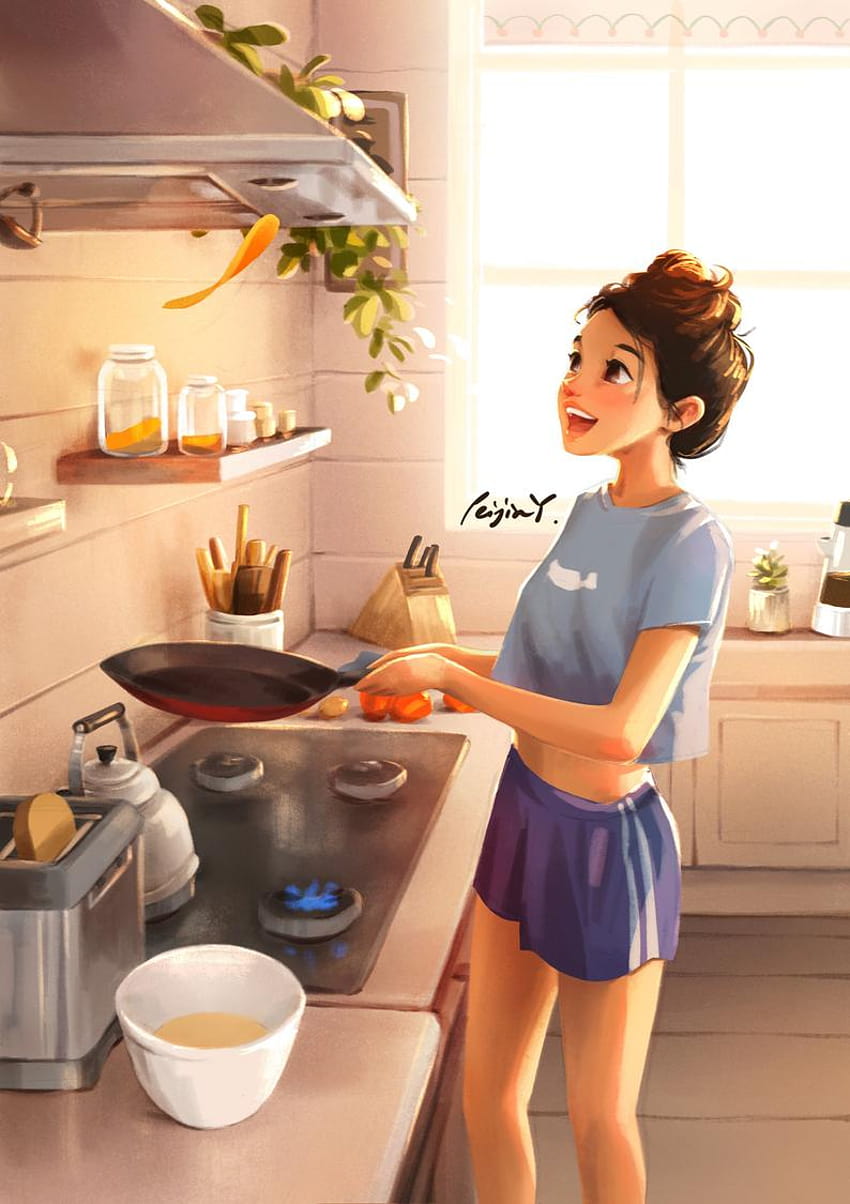 Flip It Over Art Print Cooking Scene In The Kitchen, cooking women HD phone wallpaper