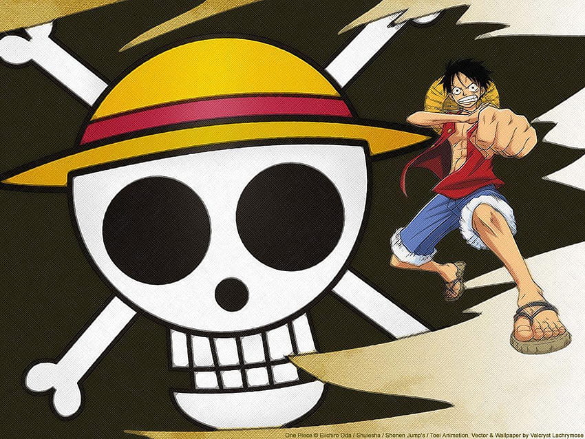 One Piece Straw Hat, пиратско знаме със сламена шапка HD тапет