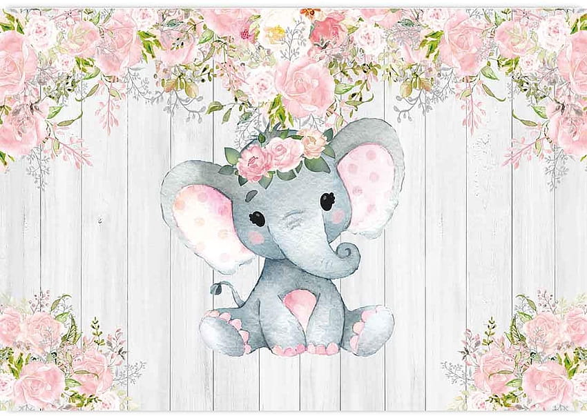 Amazon: Allenjoy 7x5ft floral rústico pano de fundo elefante para festa de chá de bebê flor rosa madeira é uma menina banner aniversário decoração de mesa bolo decoração estande adereços de estúdio favores suprimentos: flores de primavera de elefante papel de parede HD