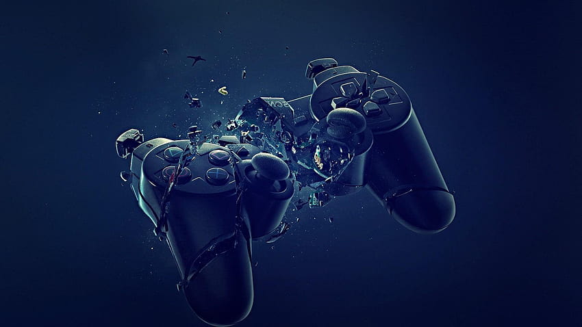 Abstract blue black dark broken PlayStation joysticks controller, cool ps3 background HD wallpaper
