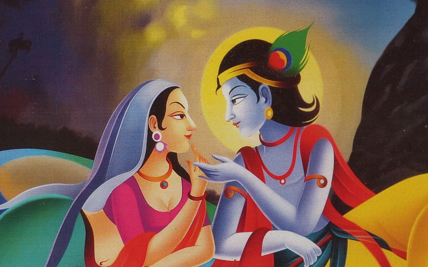 Shri Krishna und Radha Most Beautiful Painting Poster, Radha und Krishna romantisch HD-Hintergrundbild