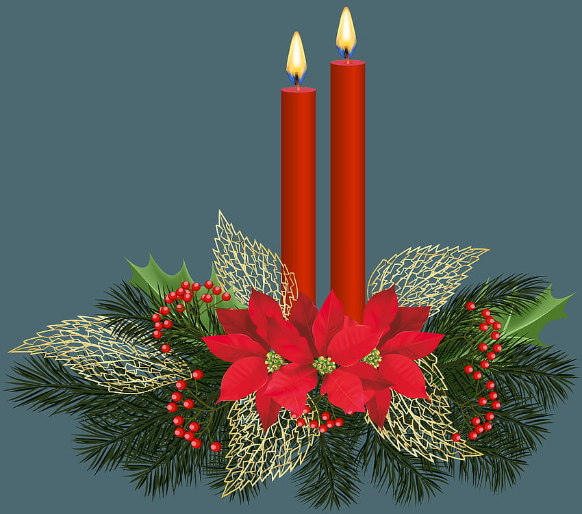 Коледни свещи PNG клипове, рози и коледни червени свещи HD тапет