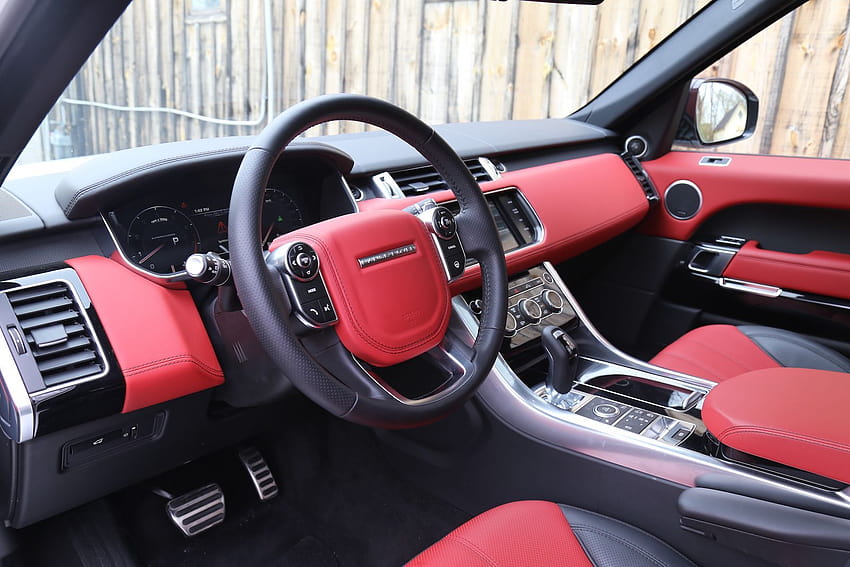 Range Rover blanco con interior rojo, interior de Range Rover fondo de pantalla