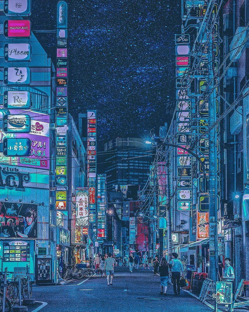Nachtleben in Tokios Straßen von Yoshito Hasaka, ästhetisches Tokio HD-Handy-Hintergrundbild