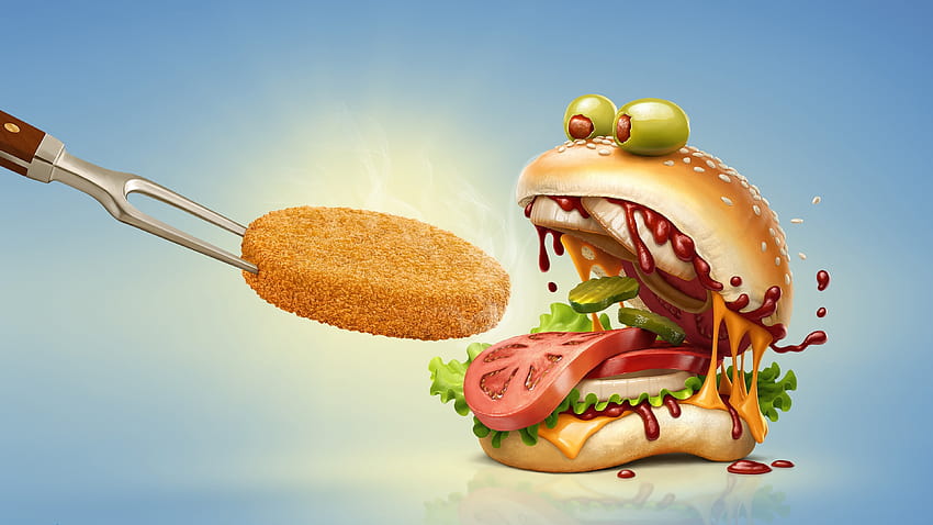 Fast Food dos desenhos animados, luta de comida papel de parede HD