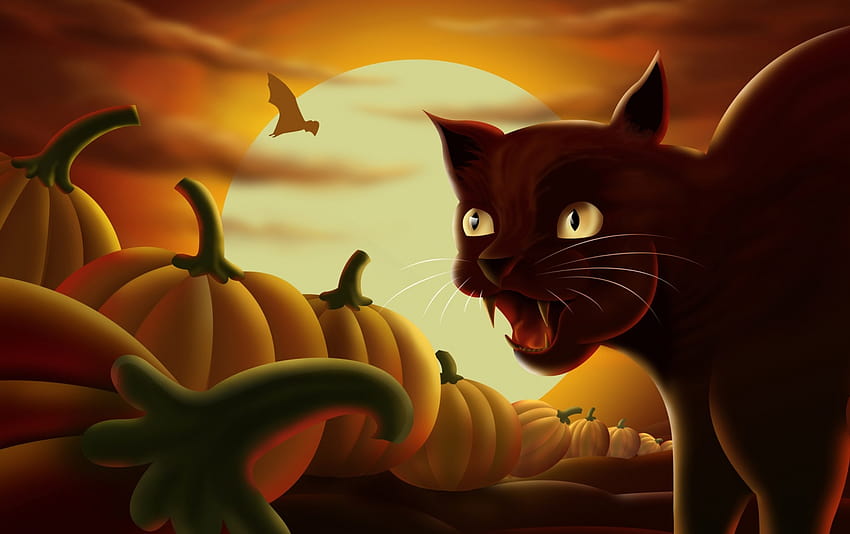 Gato irritado, gatos fofos de halloween papel de parede HD