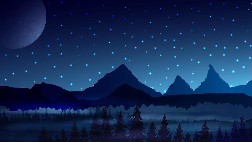 Night blue landscape with mountains 1268476 Vector Art at Vecteezy, mountain vector HD wallpaper