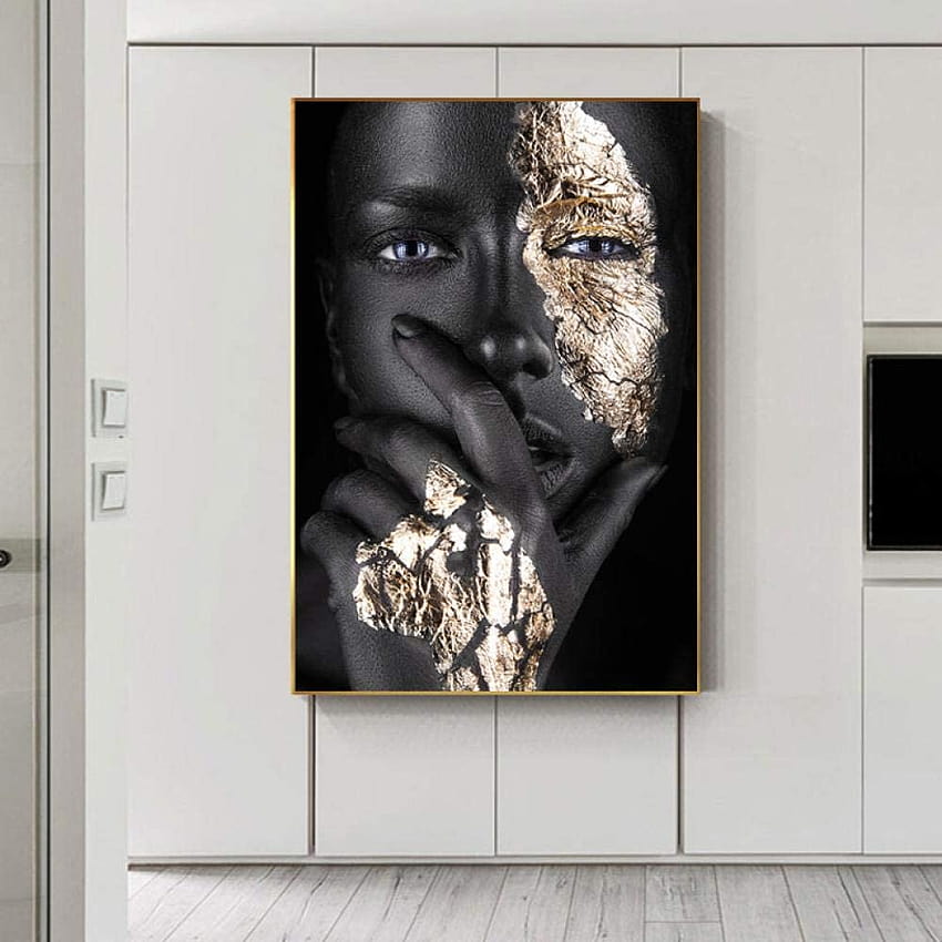 ZXWL Afrikanische schwarze Frau Goldfolie Kunst Leinwand Malerei Porträt Poster und Drucke skandinavische Wand für Wohnzimmer Dekor 40 x 60 cm ohne Rahmen: Poster & Drucke HD-Handy-Hintergrundbild