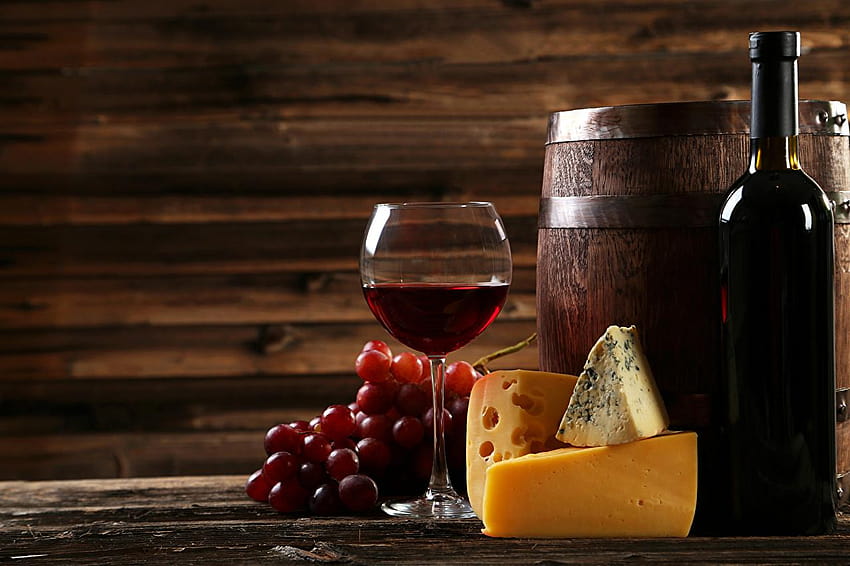 Wine cask Cheese Grapes Food Bottle Stemware, wine and cheese HD wallpaper