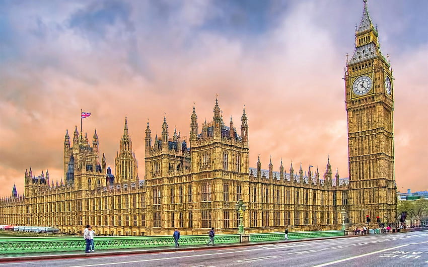 Londyn, Big Ben, wieża, ulica, domy, Wielka Brytania 1920x1200, domy parlamentu Tapeta HD