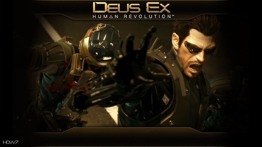 Deus ex Human Revolution mechanischer Arm reißt durch Feinde im Breitformat HD-Hintergrundbild
