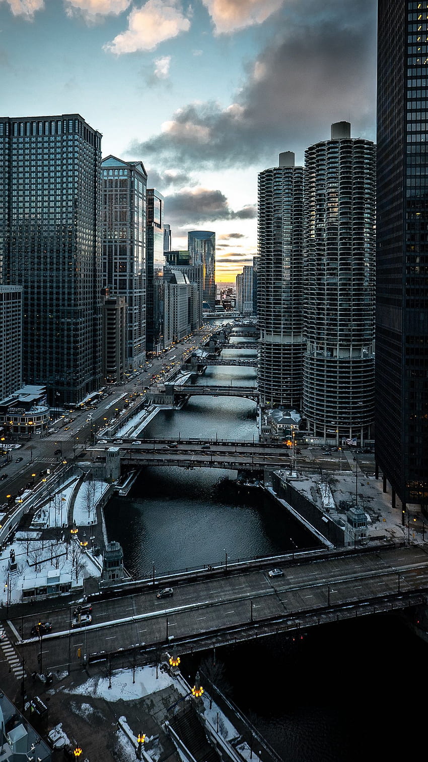 1440x2560 ville, bâtiments, vue aérienne, ponts, ville de chicago Fond d'écran de téléphone HD