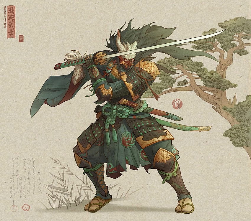 2219 Sword Armor Hua Lu Men Creature Drawing Warrior Samurai Tie Digital Art HD wallpaper